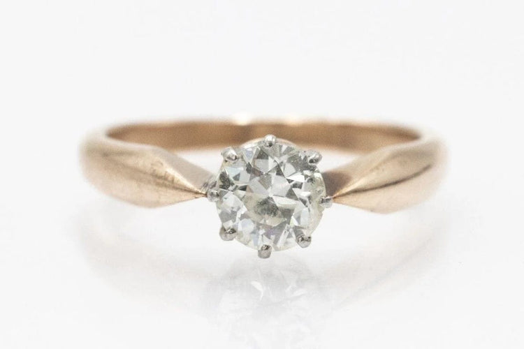 Bague 58 Bague solitaire - diamant taille ancienne 0,86 ct en or jaune 14 carats 58 Facettes 11216