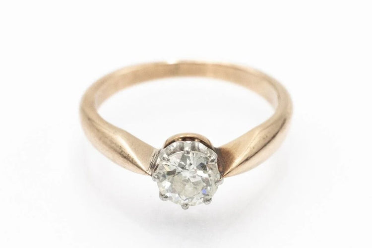 Bague 58 Bague solitaire - diamant taille ancienne 0,86 ct en or jaune 14 carats 58 Facettes 11216