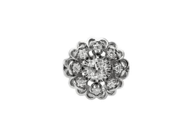Bague 51 Bague fleur en or blanc, platine et diamants 58 Facettes 11256