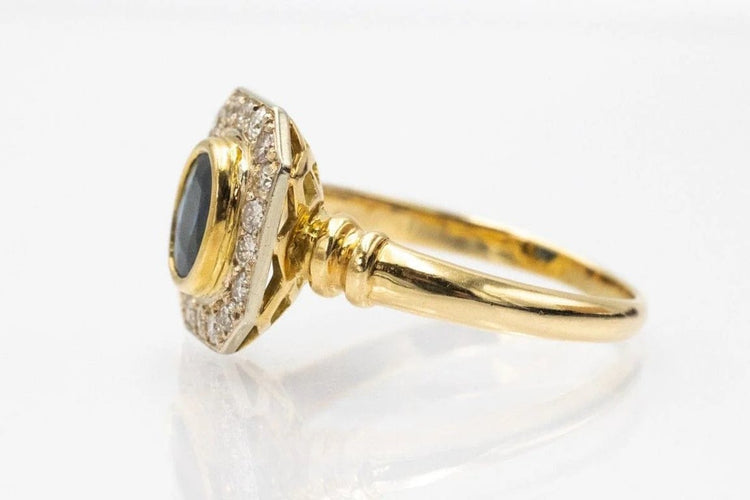Bague 59 Bague géométrique en or jaune 18 carats avec saphir et diamants 58 Facettes 11260