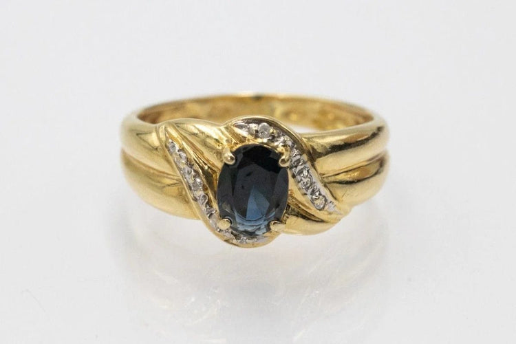 Bague 55 Bague vintage française en or jaune, saphir et diamants 58 Facettes 11258