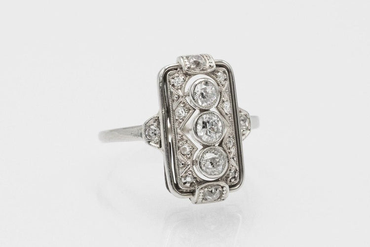 Bague 54 Bague Art déco en or blanc 14 ct et platine, diamants 58 Facettes KLD1