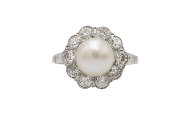 Bague 54 Bague en platine 950 ornée d’une perle et de diamants (1,00 ct) 58 Facettes 11328