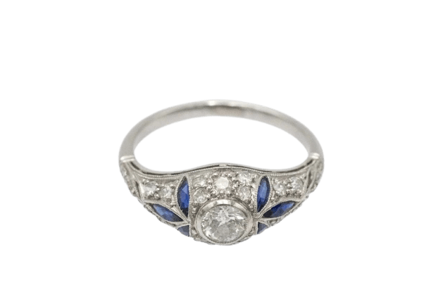 Bague Bague Art déco en platine sertie de diamants et saphirs synthétiques 58 Facettes 11324