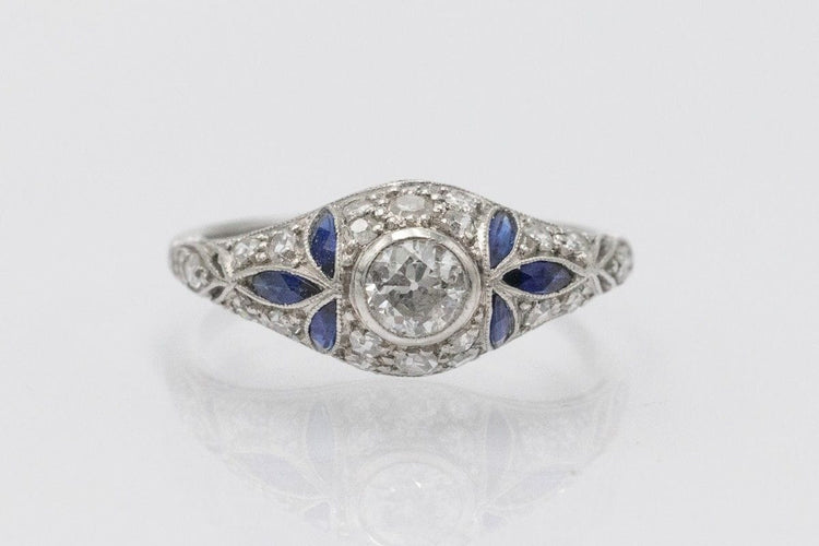 Bague Bague Art déco en platine sertie de diamants et saphirs synthétiques 58 Facettes 11324