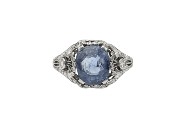 Bague 49 Art déco - Bague en platine avec saphir coussin et diamants 58 Facettes 11300