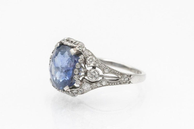 Bague 49 Art déco - Bague en platine avec saphir coussin et diamants 58 Facettes 11300