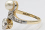 Bague 55 Bague Toi et Moi en or jaune et blanc 14 carats, diamants et perle 58 Facettes 11540