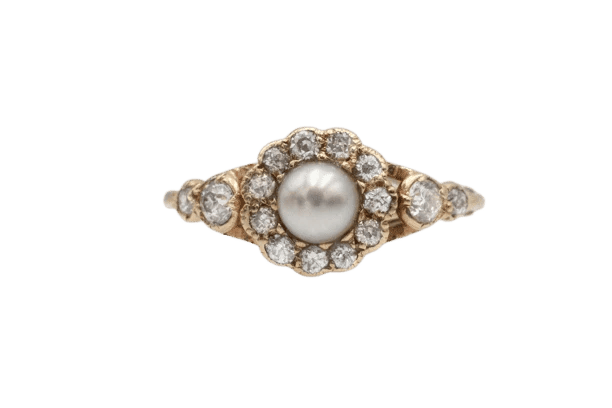 Bague 52 Bague marguerite en or jaune 14 carats, perle et diamants 58 Facettes 11481