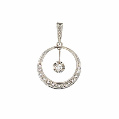 Pendentif Pendentif Art déco rond en or blanc 18 carats et diamants 58 Facettes 24-323