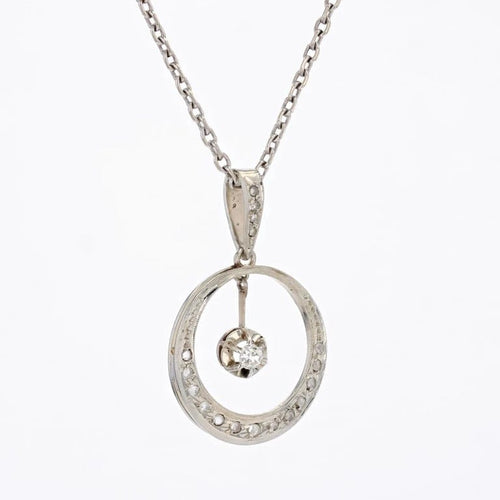 Pendentif Pendentif Art déco rond en or blanc 18 carats et diamants 58 Facettes 24-323