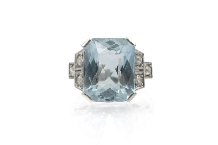 Bague 49 Art déco - Bague en platine, aigue-marine et diamants 58 Facettes 11462