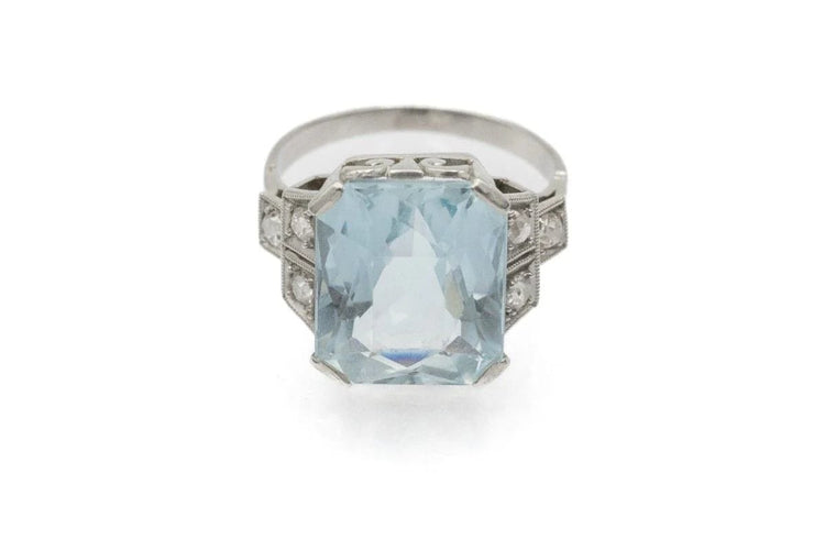 Bague 49 Art déco - Bague en platine, aigue-marine et diamants 58 Facettes 11462