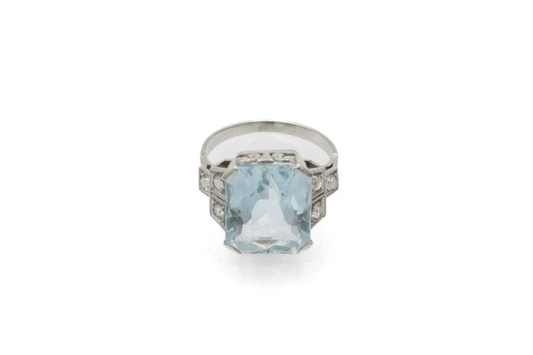 Bague 49 Art déco - Bague en platine, aigue-marine et diamants 58 Facettes 11462