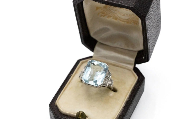 Bague 49 Art déco - Bague en platine, aigue-marine et diamants 58 Facettes 11462