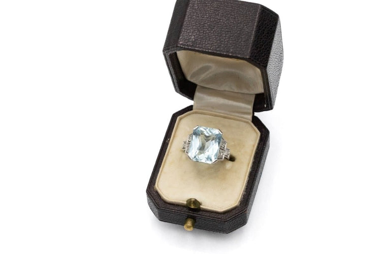 Bague 49 Art déco - Bague en platine, aigue-marine et diamants 58 Facettes 11462