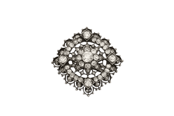 Broche Broche antique en or jaune et argent avec diamants taille ancienne 58 Facettes 10359