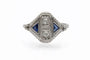 Bague 55 Bague Art déco en or blanc 18 carats avec diamants et saphirs synthétiques 58 Facettes 11594