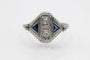 Bague 55 Bague Art déco en or blanc 18 carats avec diamants et saphirs synthétiques 58 Facettes 11594