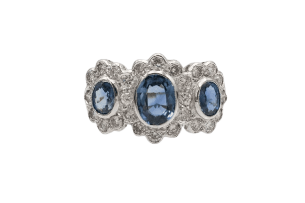 Bague 54 Bague en or blanc et jaune 18 carats avec saphirs et diamants 58 Facettes 11722