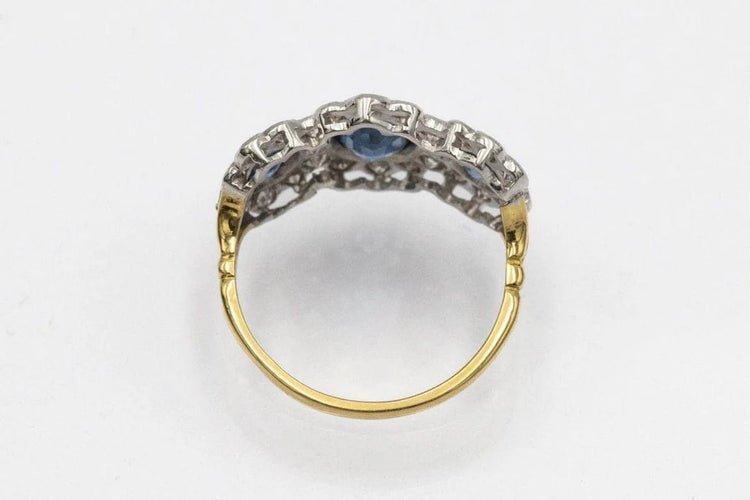 Bague 54 Bague en or blanc et jaune 18 carats avec saphirs et diamants 58 Facettes 11722