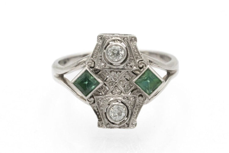 Bague 56 Art déco - Bague en or blanc et platine avec diamants et tourmalines 58 Facettes 11616