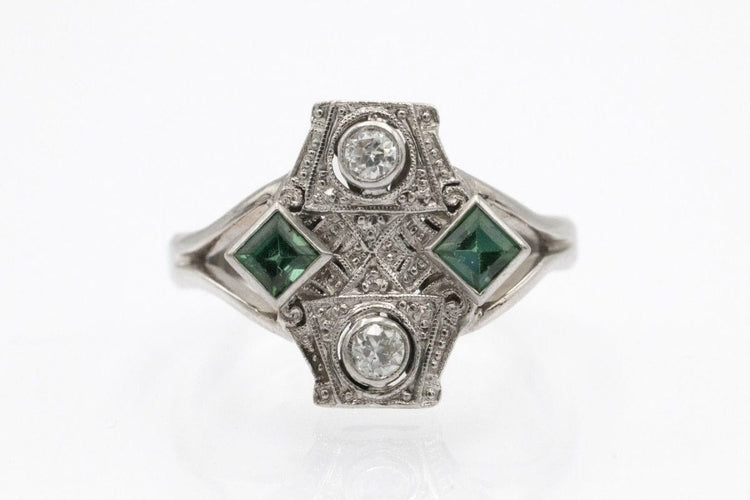 Bague 56 Art déco - Bague en or blanc et platine avec diamants et tourmalines 58 Facettes 11616