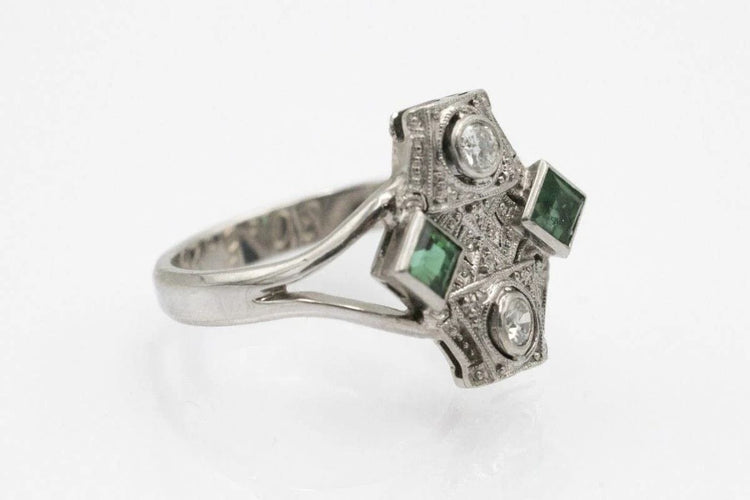 Bague 56 Art déco - Bague en or blanc et platine avec diamants et tourmalines 58 Facettes 11616