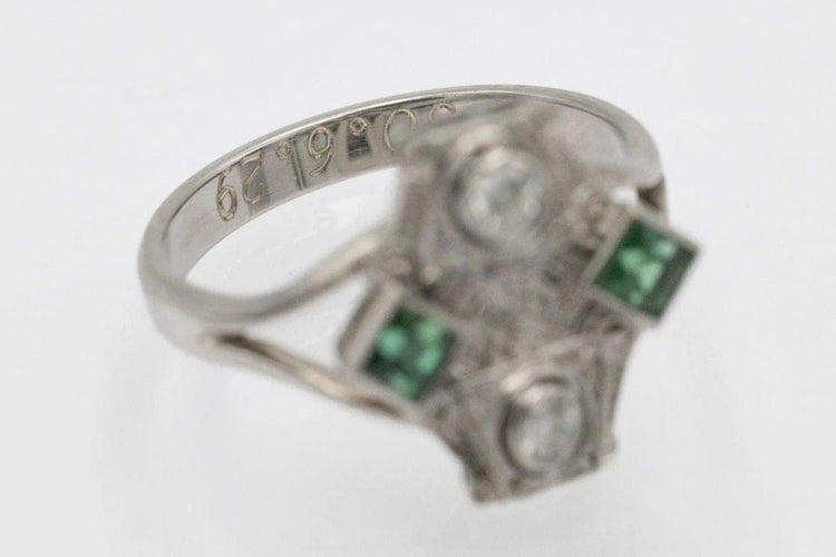 Bague 56 Art déco - Bague en or blanc et platine avec diamants et tourmalines 58 Facettes 11616