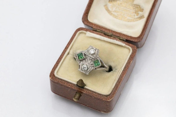 Bague 56 Art déco - Bague en or blanc et platine avec diamants et tourmalines 58 Facettes 11616
