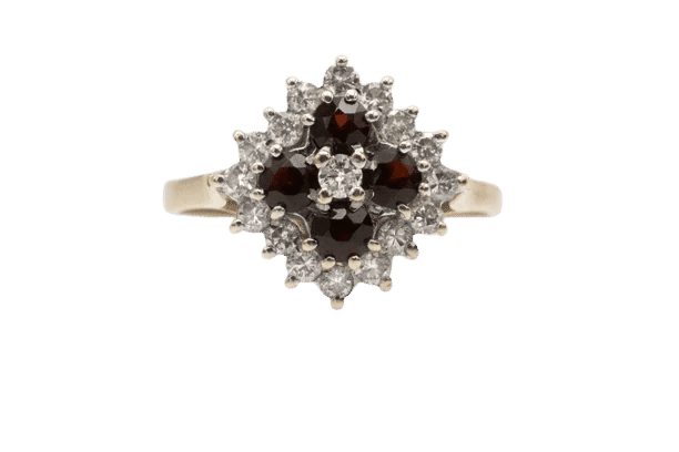 Bague 55 Bague vintage en or blanc 14 carats avec grenats et diamants 58 Facettes 11565