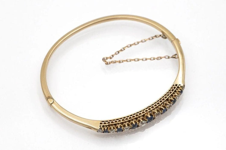 Bracelet Bracelet ancien en or jaune 14 carats avec saphirs et diamants 58 Facettes 11715