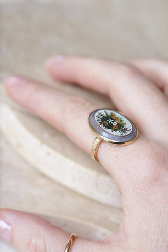 Bague 55 Bague micro-mosaïque bouquet de fleurs en or jaune 58 Facettes
