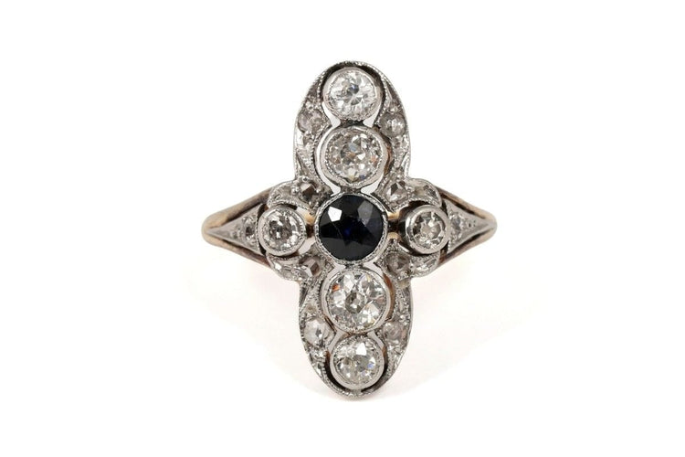 Bague 50.5 Bague Art déco saphir facetté et diamants en or 14 carats et platine 58 Facettes 11769