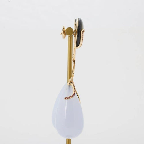 Boucles d'oreilles Boucles d’oreilles en or jaune 750, nacre, calcédoine et rubis 58 Facettes