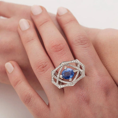 Bague 54 Bague saphir et diamants en or blanc 750 58 Facettes