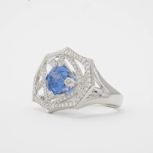 Bague 54 Bague saphir et diamants en or blanc 750 58 Facettes