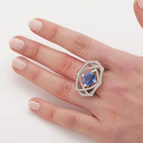 Bague 54 Bague saphir et diamants en or blanc 750 58 Facettes
