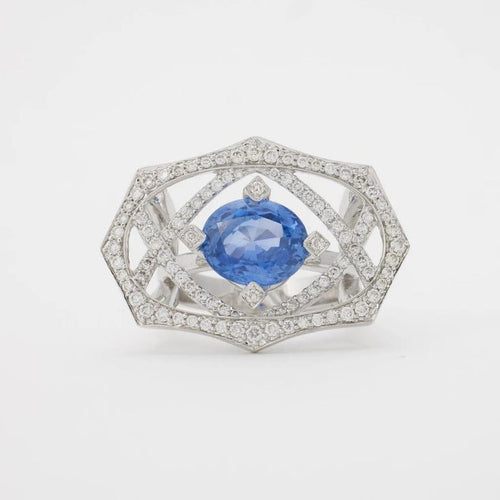 Bague 54 Bague saphir et diamants en or blanc 750 58 Facettes