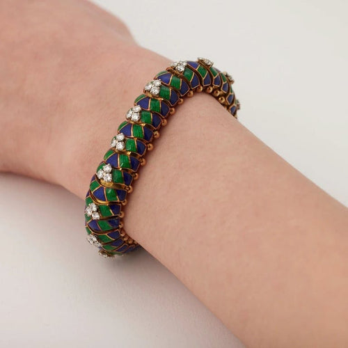 Bracelet Bracelet en or jaune 18 carats, diamants et émail 58 Facettes