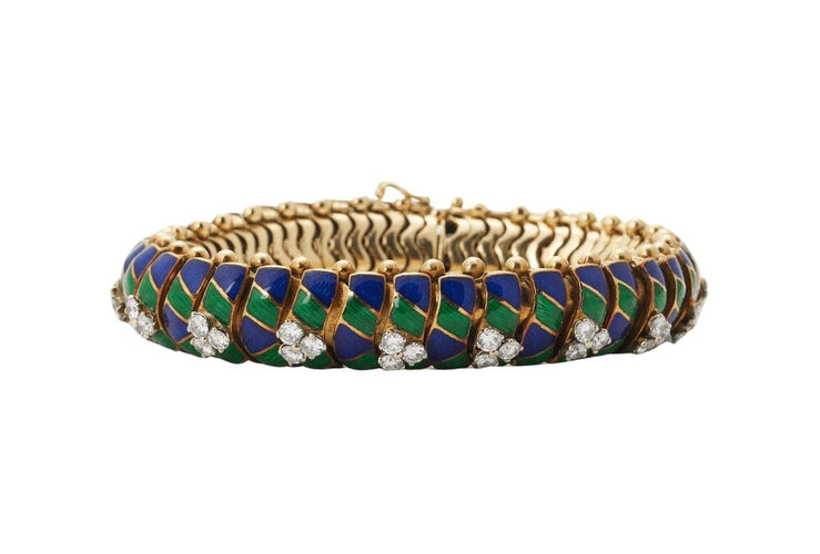 Bracelet Bracelet en or jaune 18 carats, diamants et émail 58 Facettes