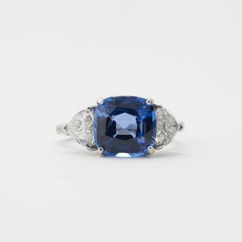 Bague 51 Bague en or blanc 18 carats avec saphir et diamants 58 Facettes