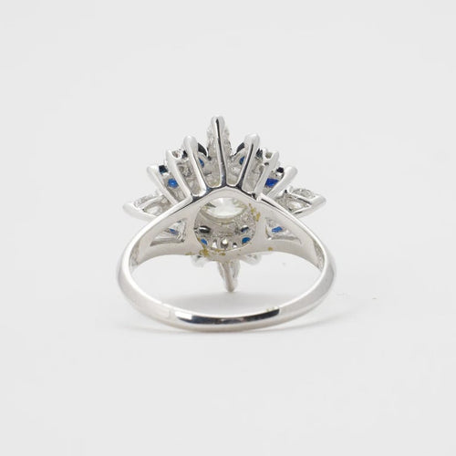 Bague 54 Bague vintage en or blanc 750 avec diamant 1,26 ct et saphir 0,80 ct 58 Facettes
