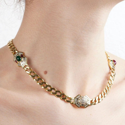 Collier Collier diamants, rubis et émeraude en or jaune 750/1000 58 Facettes