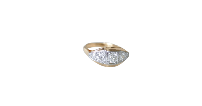 Bague 54.5 Art Déco - Bague bandeau en or rose, platine et diamants 58 Facettes