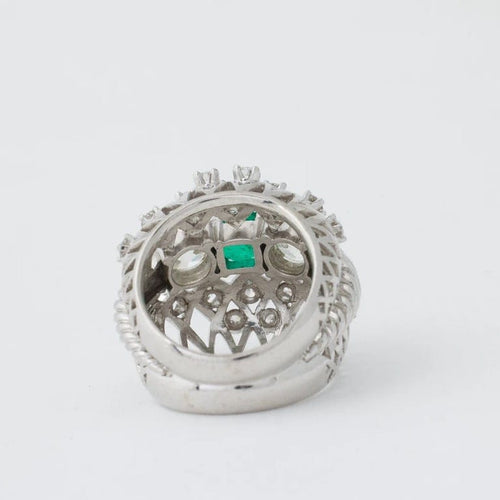 Bague 50 Bague Art déco en platine avec émeraude et diamants 58 Facettes