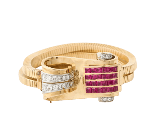 Montre Montre bracelet 1950 en or jaune et platine, diamants 58 Facettes