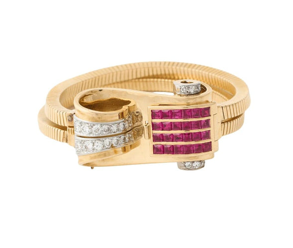 Montre Montre bracelet 1950 en or jaune et platine, diamants 58 Facettes