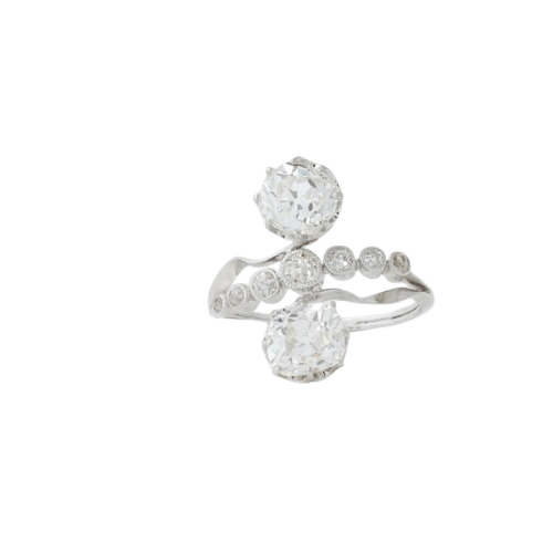 Bague 55 Bague toi et moi en platine 950 avec diamants taille coussin 58 Facettes