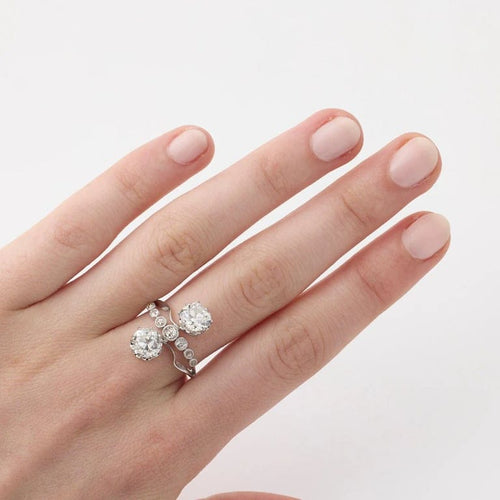 Bague 55 Bague toi et moi en platine 950 avec diamants taille coussin 58 Facettes